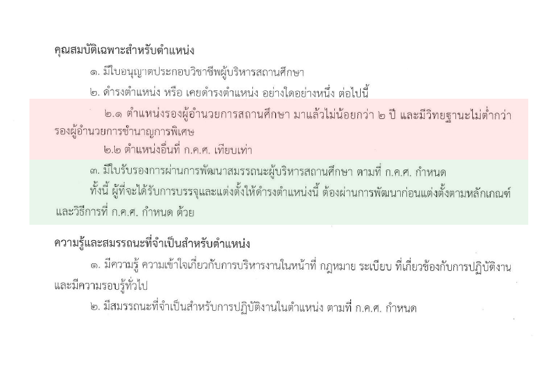 คุณสมบัติเฉพาะสำหรับตำแหน่งผู้อำนวยการสถานศึกษา