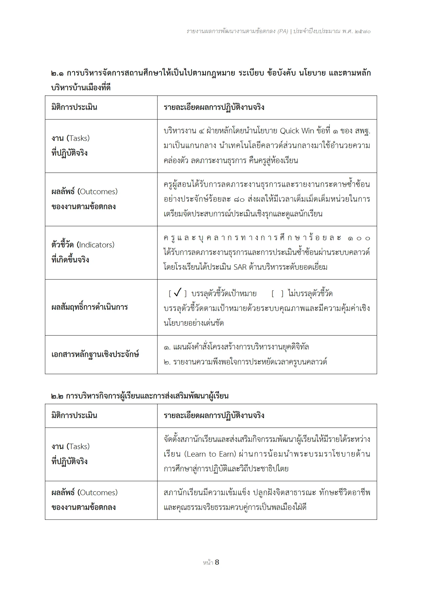ตัวอย่าง รายงาน PA2 หน้า 8