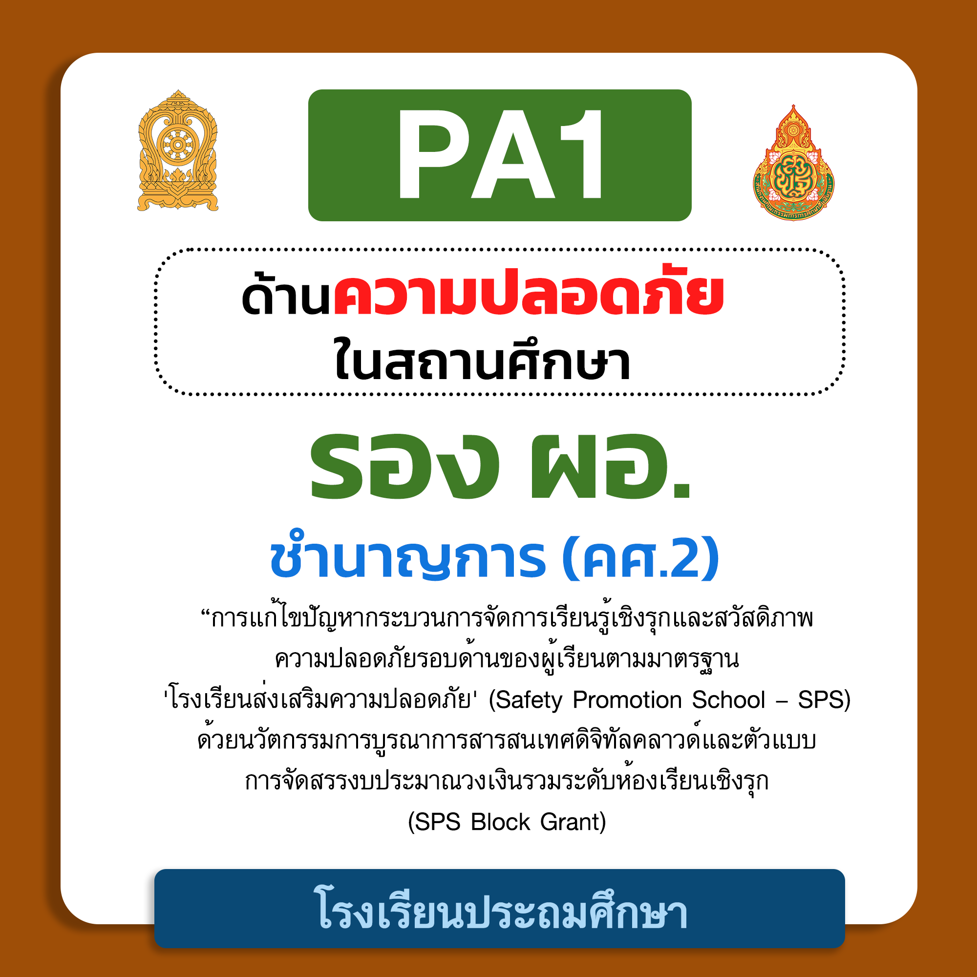 PA1 ด้านความปลอดภัยในสถานศึกษา | รอง ผอ. ชำนาญการ (คศ.2) โรงเรียนประถมศึกษา