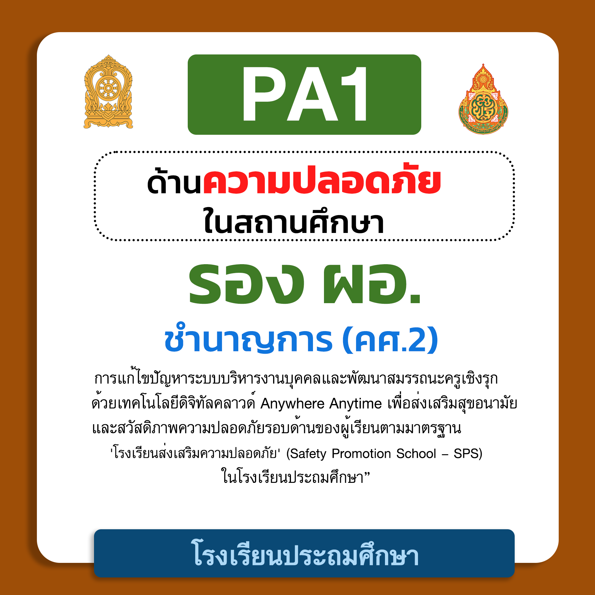 PA1 ด้านความปลอดภัยในสถานศึกษา | รอง ผอ. ชำนาญการ (คศ.2) โรงเรียนประถมศึกษา