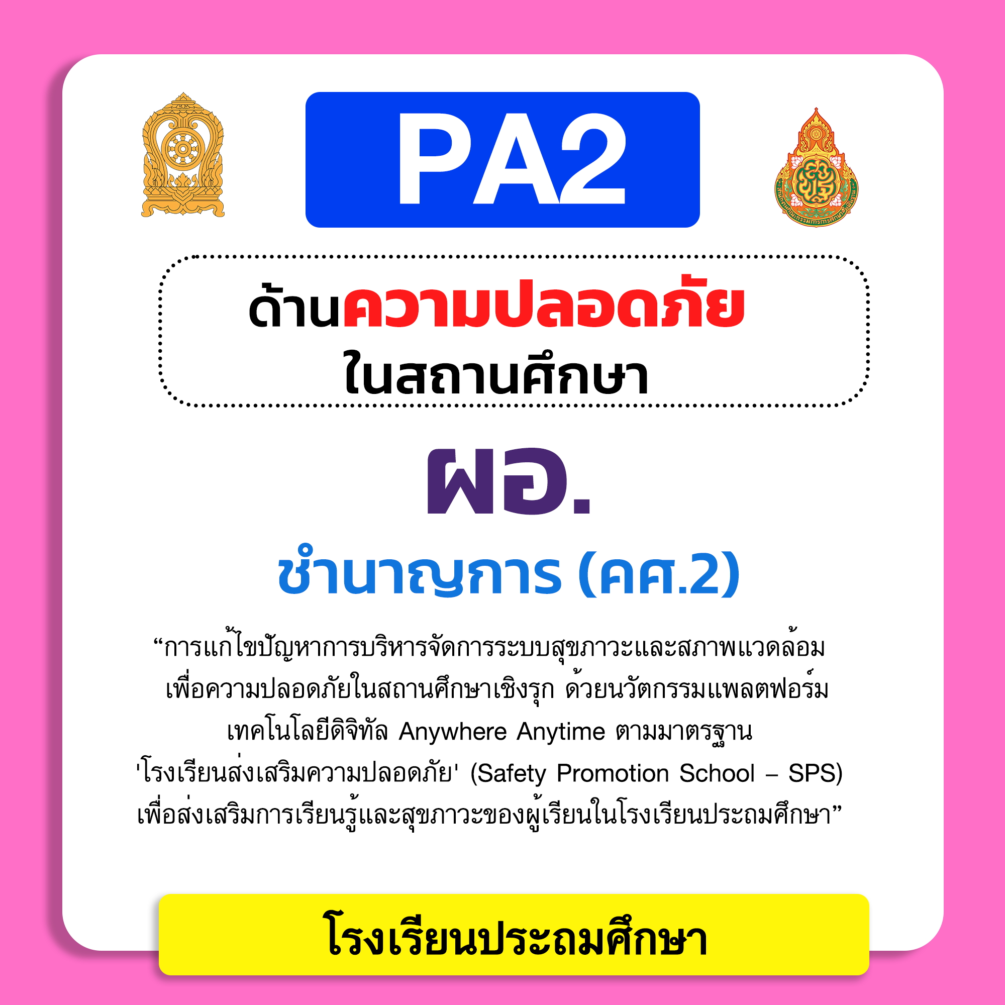 PA2 ด้านความปลอดภัยในสถานศึกษา | ผอ. ชำนาญการ (คศ.2) โรงเรียนประถมศึกษา