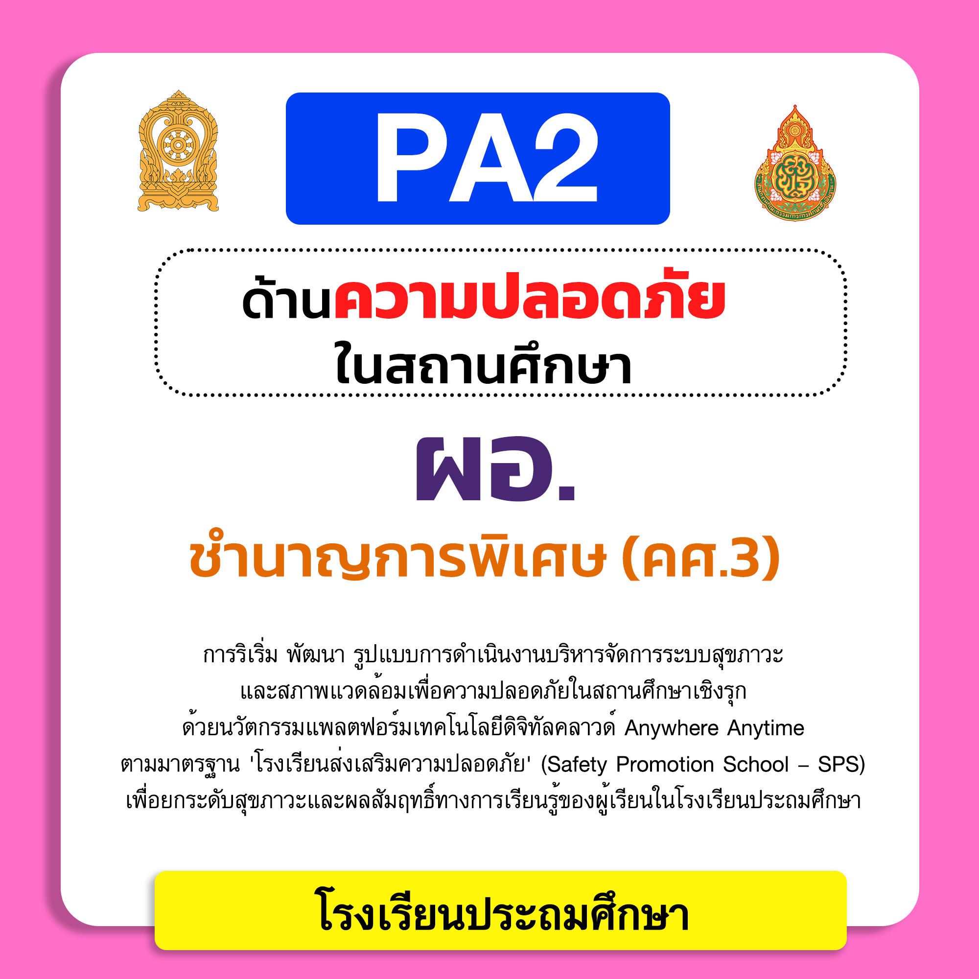 PA2 ด้านความปลอดภัยในสถานศึกษา | ผอ. ชำนาญการพิเศษ (คศ.3) โรงเรียนประถมศึกษา